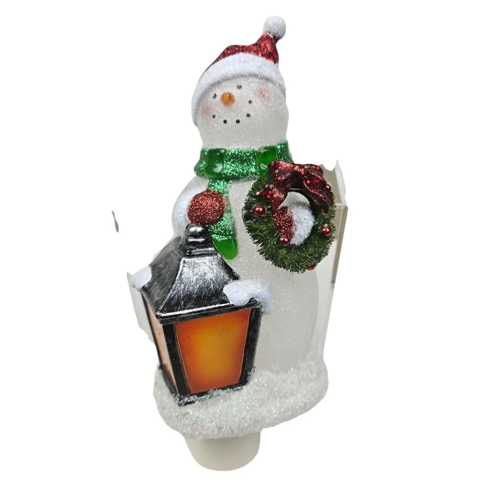 Christmas‎ Snowman Night Light Plug In Lantern Wreath Festive Holiday Decor